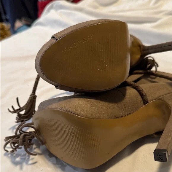 Andrea by Sadek Brown Braided-Wrap Suede‎ Heeled Ankle Boots, Women’s Size 8” - Picture 5 of 9